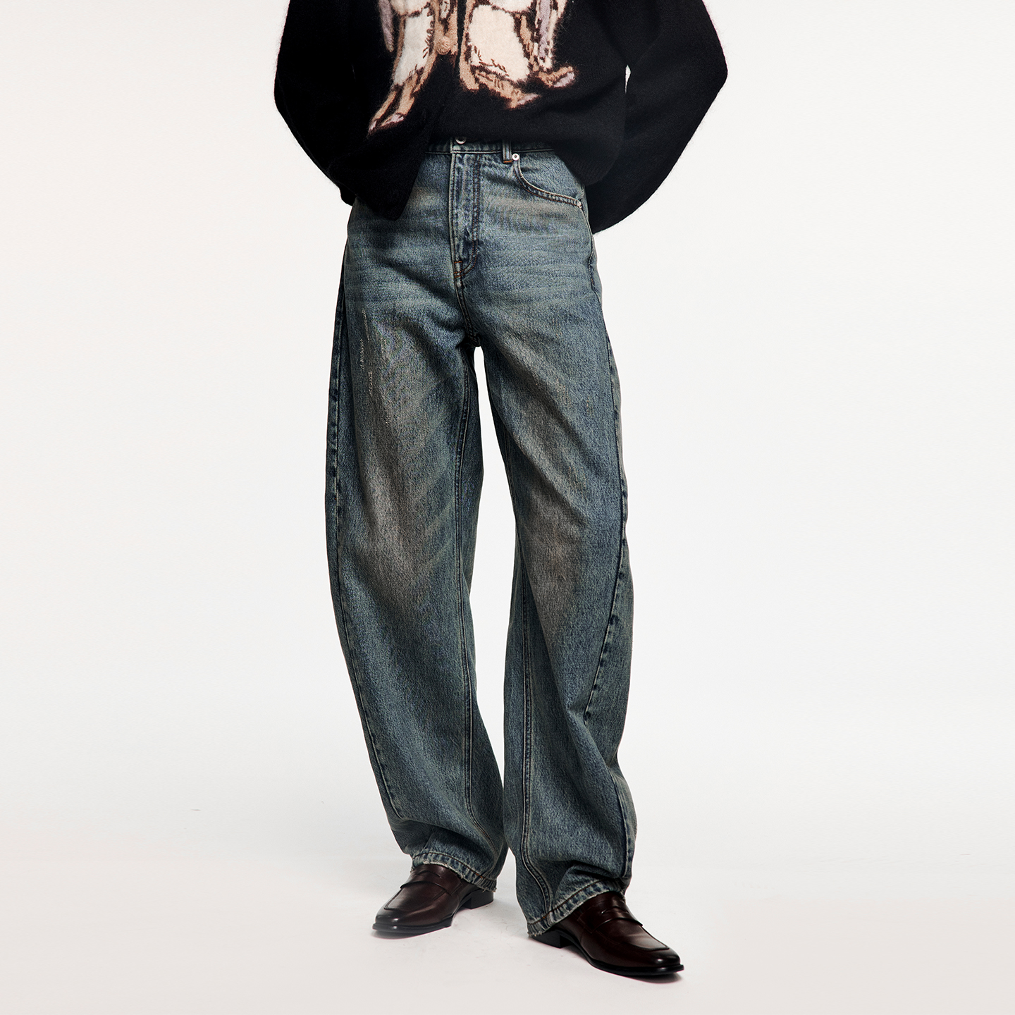 UOOYAA/乌丫2025冬季新款天丝水洗弯刀牛仔裤7161