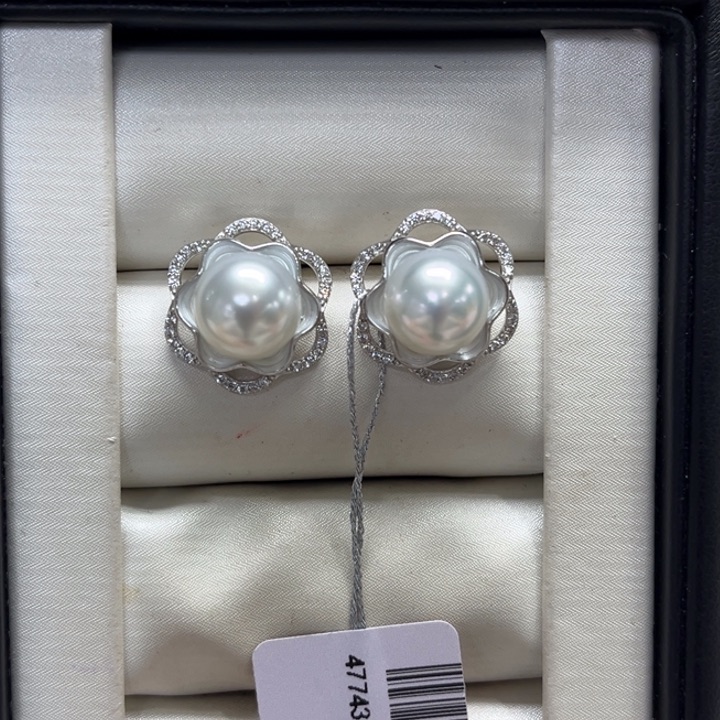 银S925镶嵌耳饰海水珍珠9-10m 95号