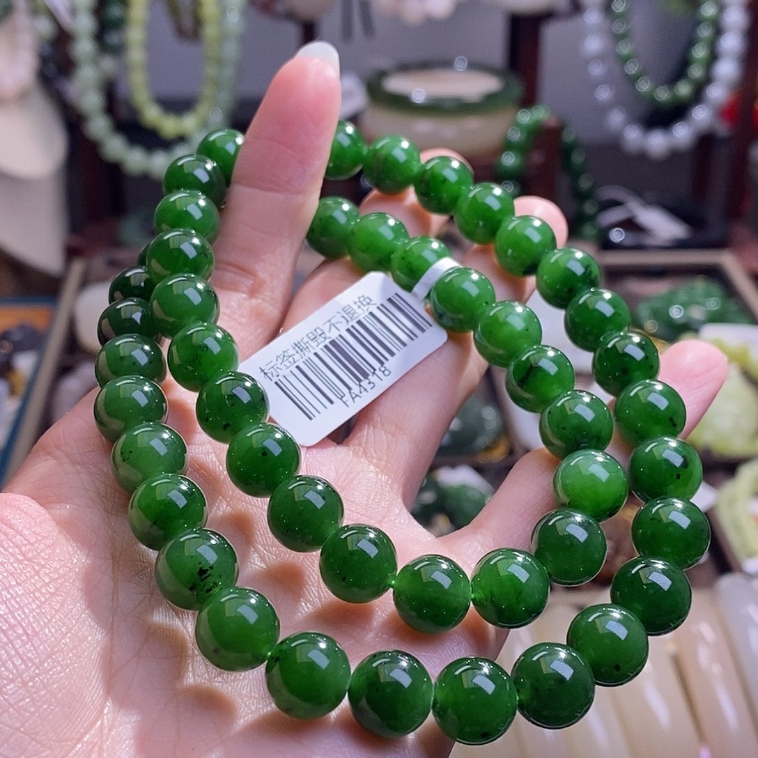 和田玉碧玉银镶妈妈链9.5M m未镶嵌