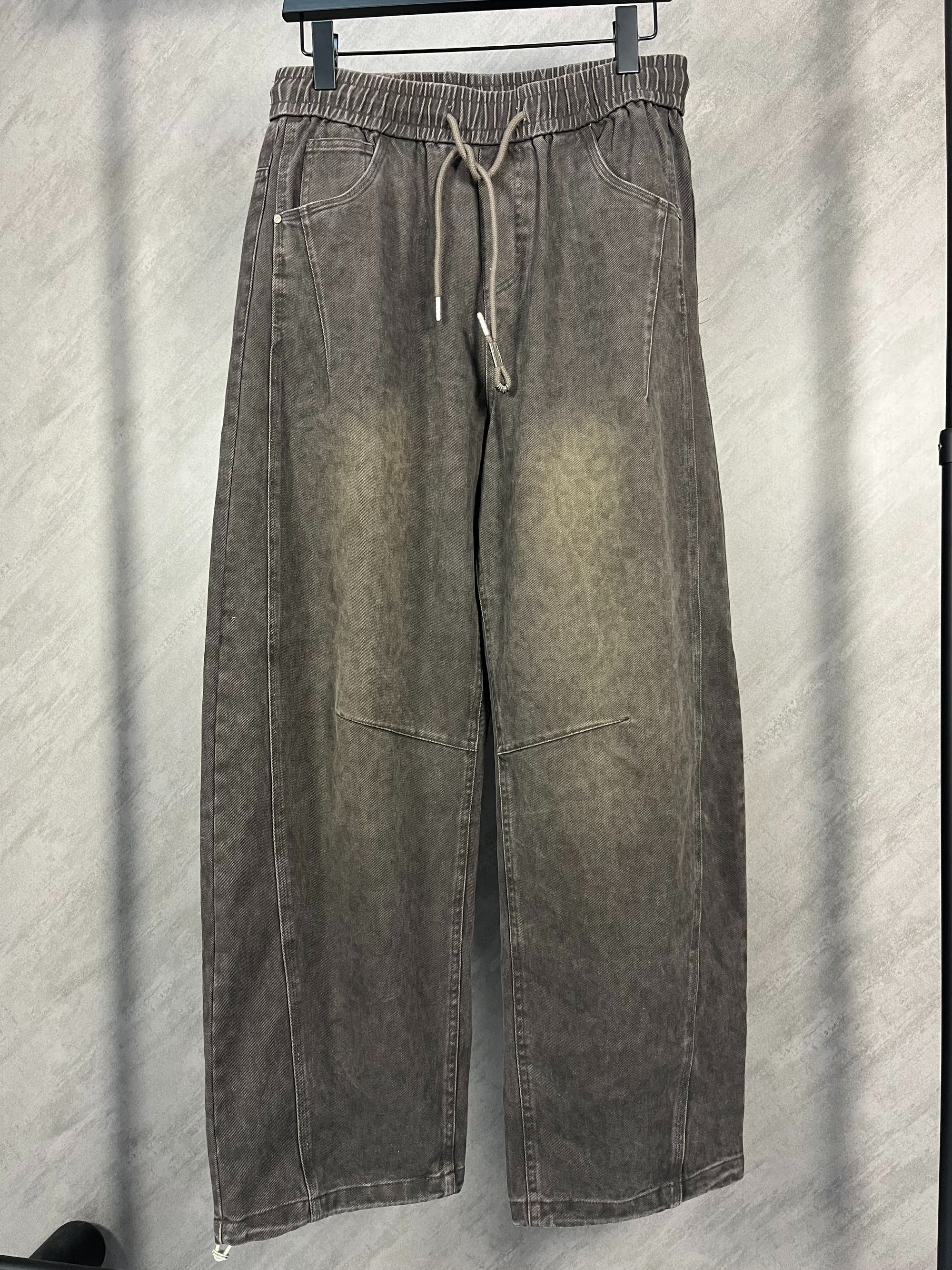 66060秋季复古百搭牛仔裤水洗阔腿裤潮流宽松裤子松紧腰