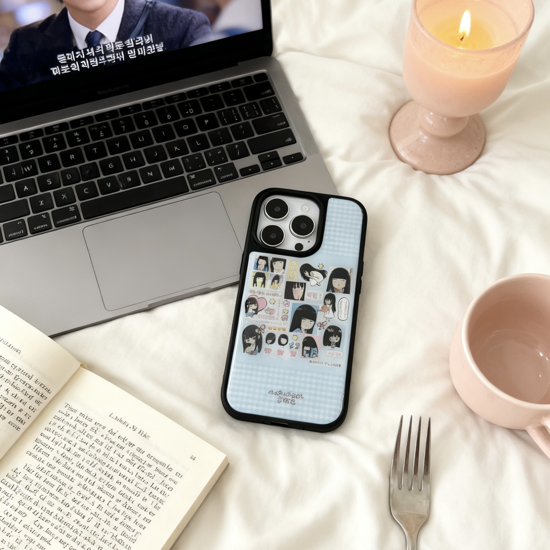 黑沼爽子蓝格滴胶适用于苹果17promax手机壳16/15/14/13/12/11