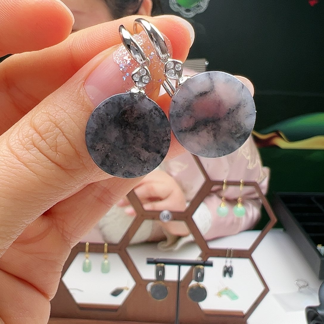 翡翠耳饰银S925镶嵌天然翡翠耳饰银s925镶嵌