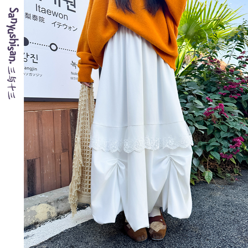 三与十三|月下爱丽丝|冬季蕾丝花苞蓬蓬裙松紧半身裙