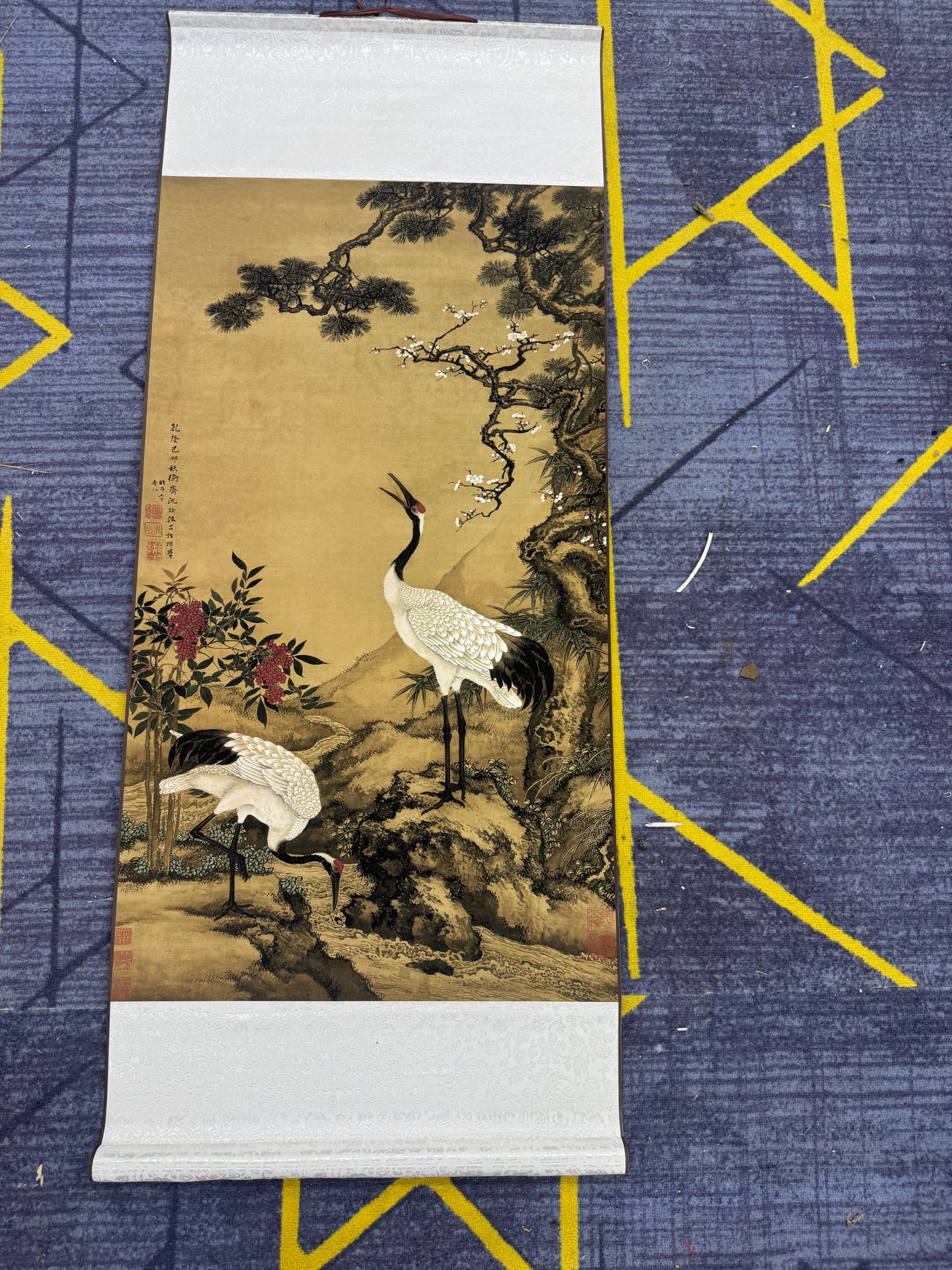 【精品复仿】《松鹤延年》竖幅艺术微喷复刻装裱玄关装饰画