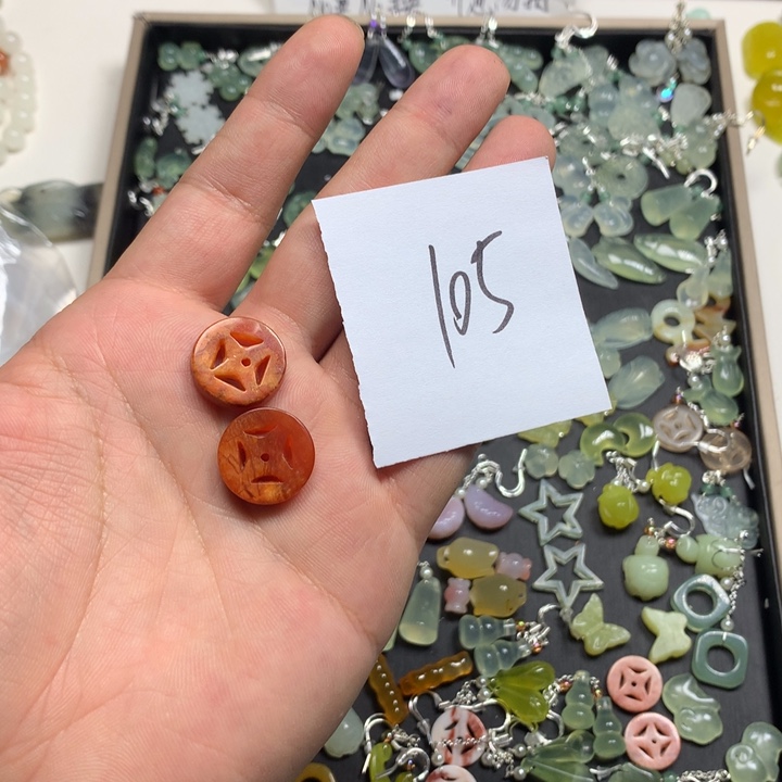 小***夕蛇纹石玉合金耳钉