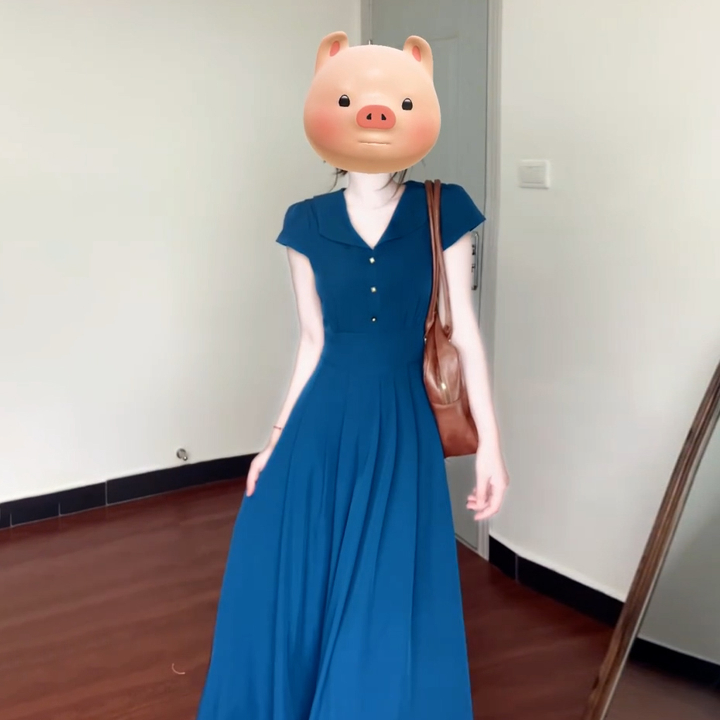 【现货+运补】蓝色衬衫连衣裙2025新款高级感气质收腰显瘦长裙5574