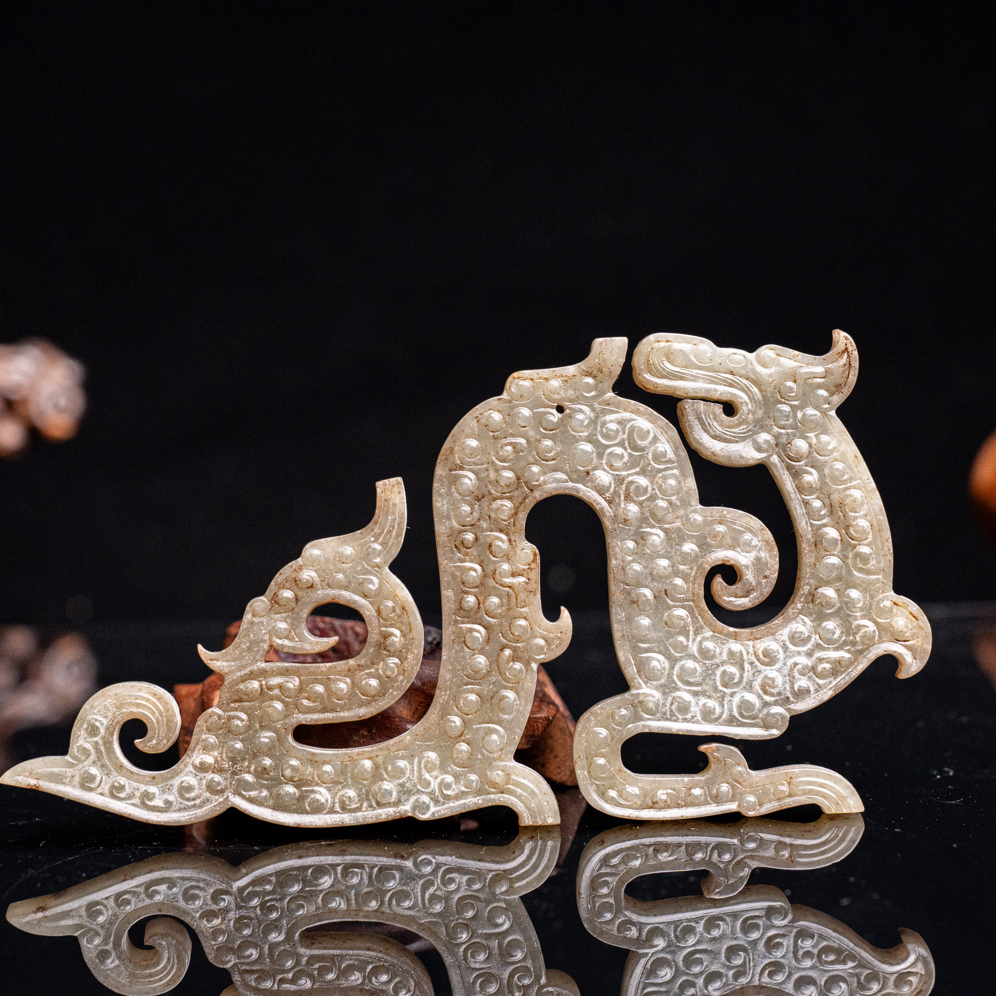 明代和田玉龙纹组佩花件-CS