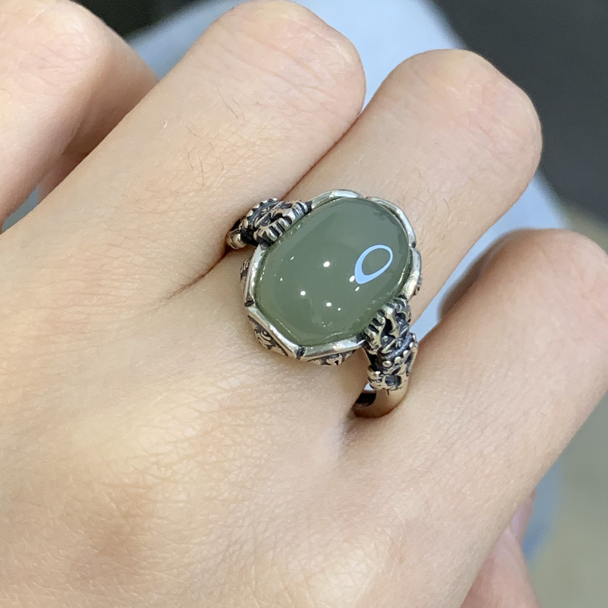 青玉戒指新款金刚杵大椭圆青玉戒指