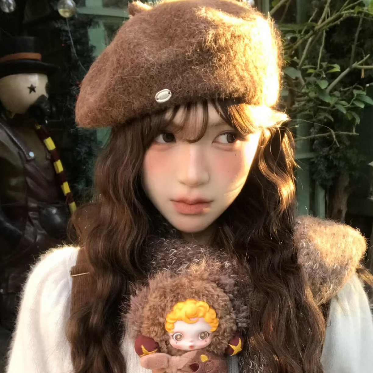 2025韩版秋冬新款帽子女纯色百搭针织毛线帽冬季保暖金属标贝雷帽