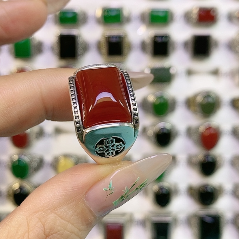 【闪购商品】银S925镶嵌戒指玛瑙/玉髓荣*