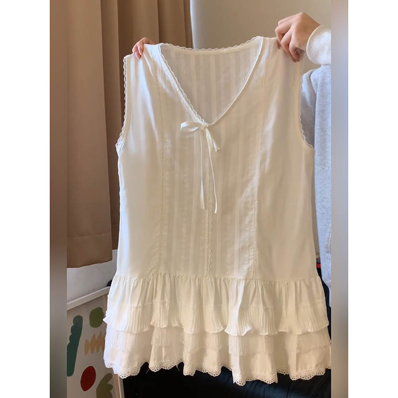 纯欲少女蕾丝蛋糕下摆无袖背心裙百搭叠穿坎肩小众吊带上衣女夏季