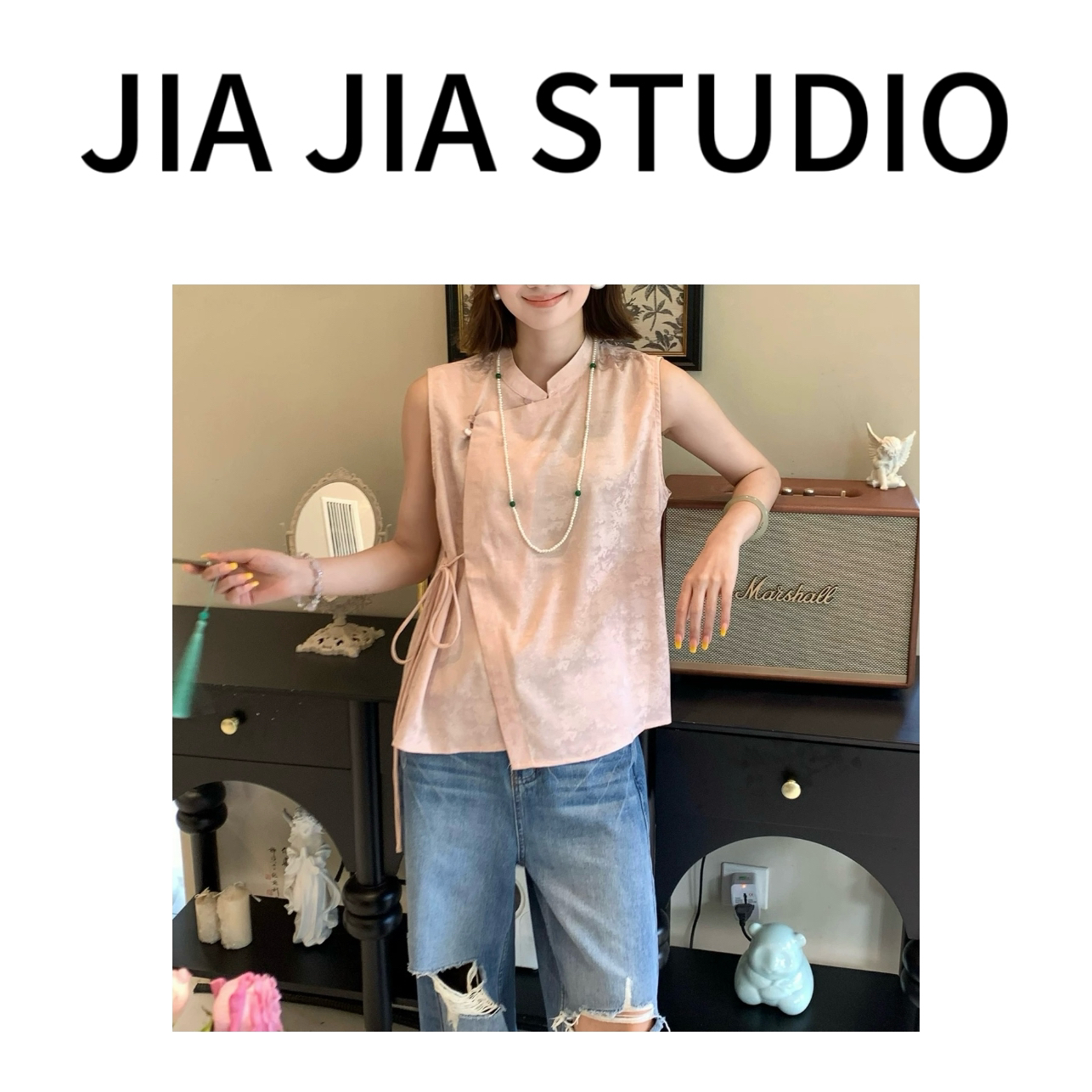 嘉嘉推荐#1001【夏季-薄款 缎面】百搭国风系带马甲