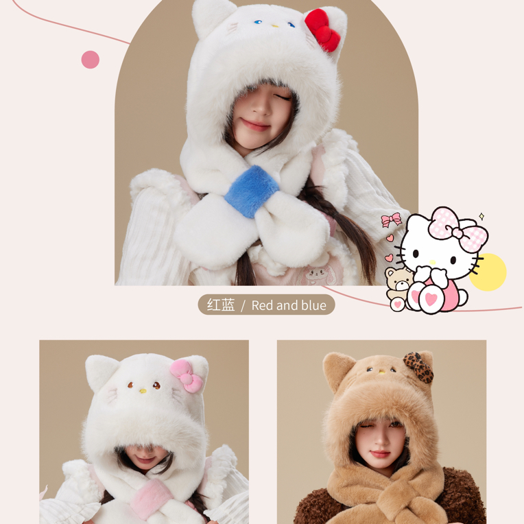 KT猫加绒保暖帽子围巾两件套