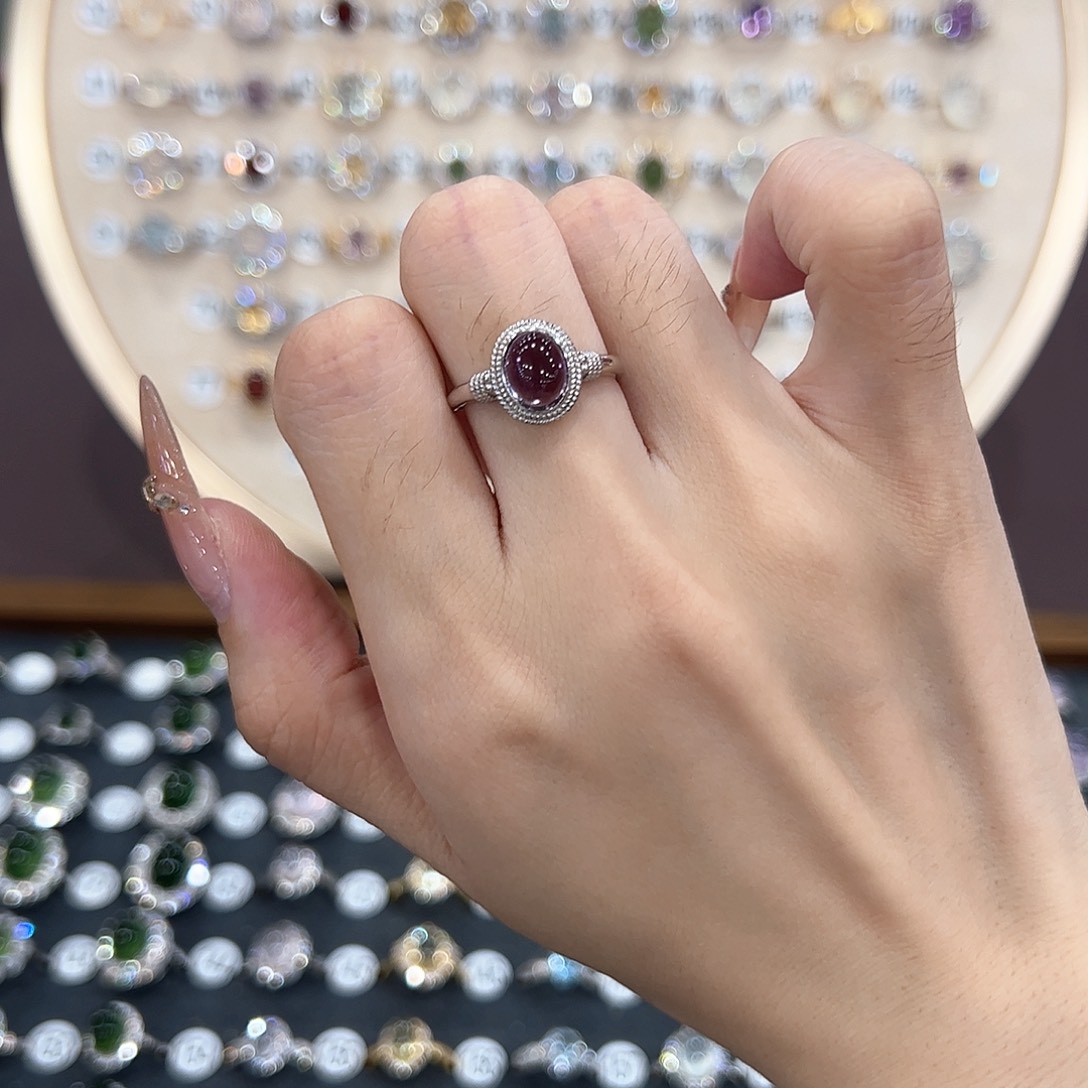 蛇纹石玉银S925镶嵌戒指空***白