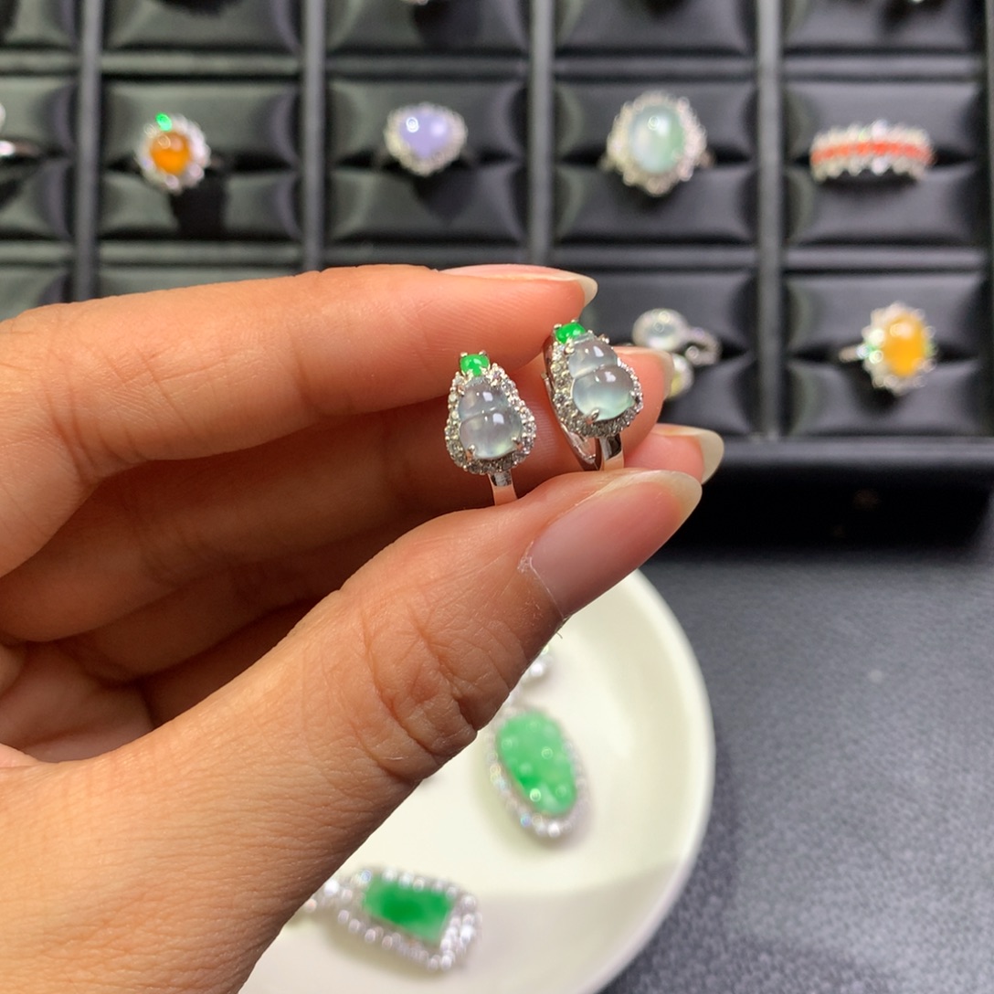 翡翠银S925镶嵌耳饰