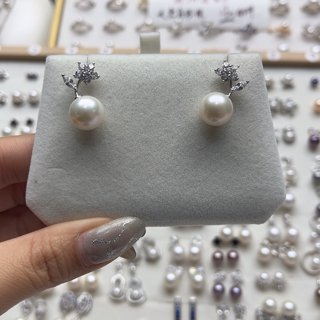 淡水珍珠耳饰银S925镶嵌