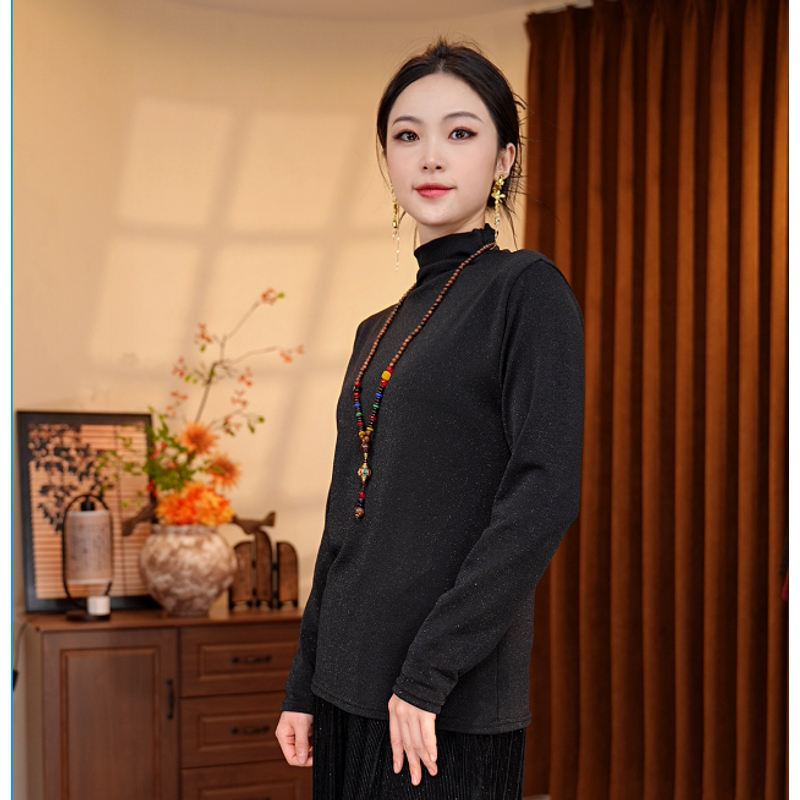 167/T恤时尚女士染色纯色长袖常规款女秋冬半高领