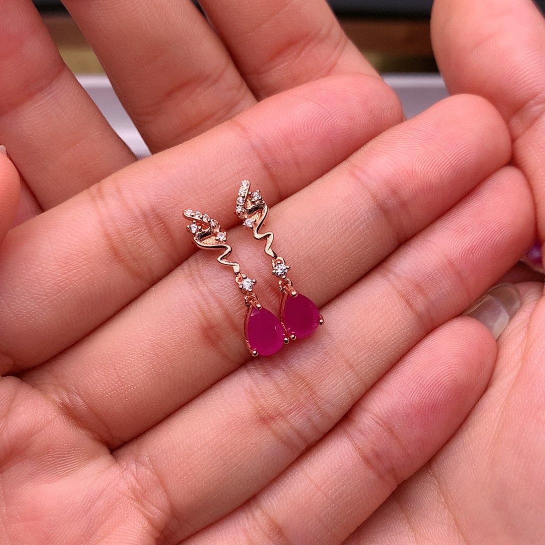 红宝石耳饰银S925镶嵌