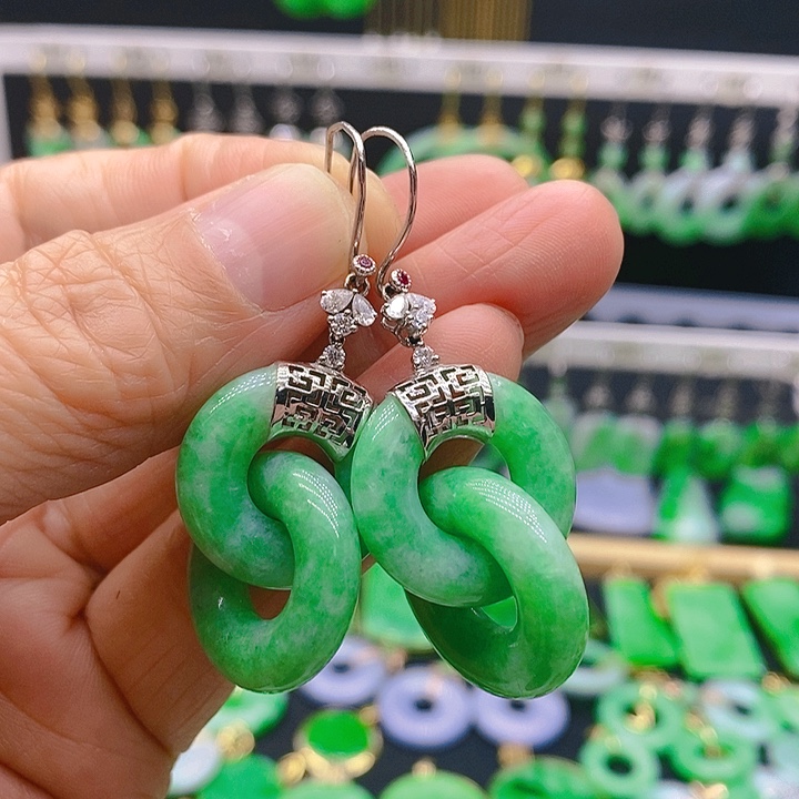翡翠耳饰18K金镶嵌耳坠