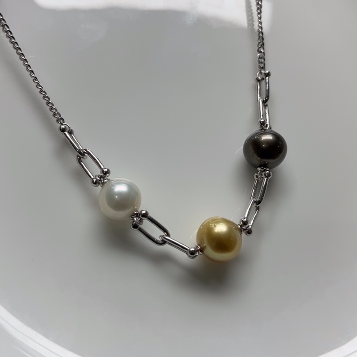 海水珍珠套链银S925镶嵌