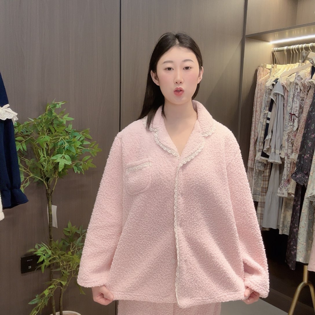 棉露娜粉色羊羔毛套装女