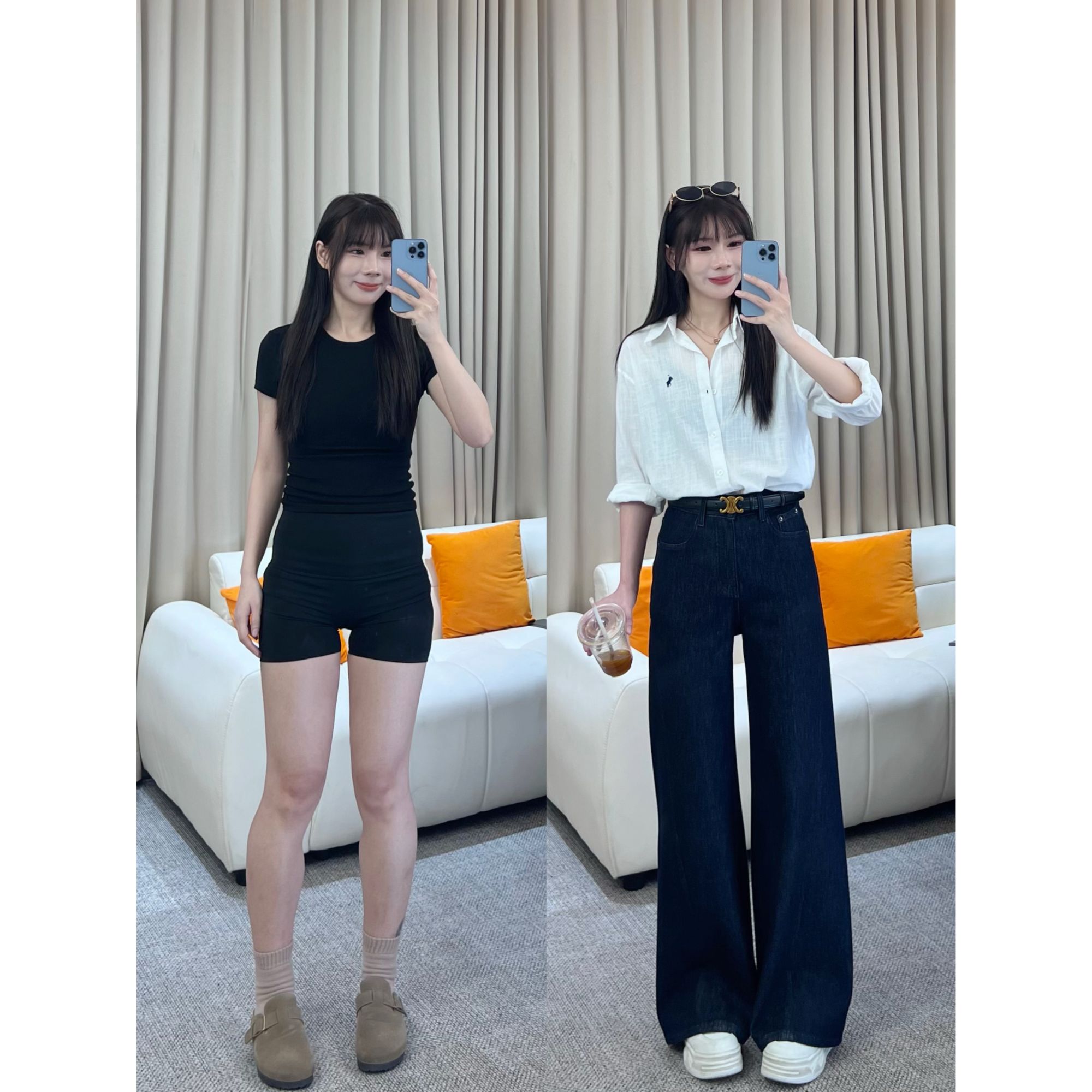 【颜颜牛仔】丹宁蓝阔腿牛仔裤女新款高腰宽松时尚直筒裤子-Y026