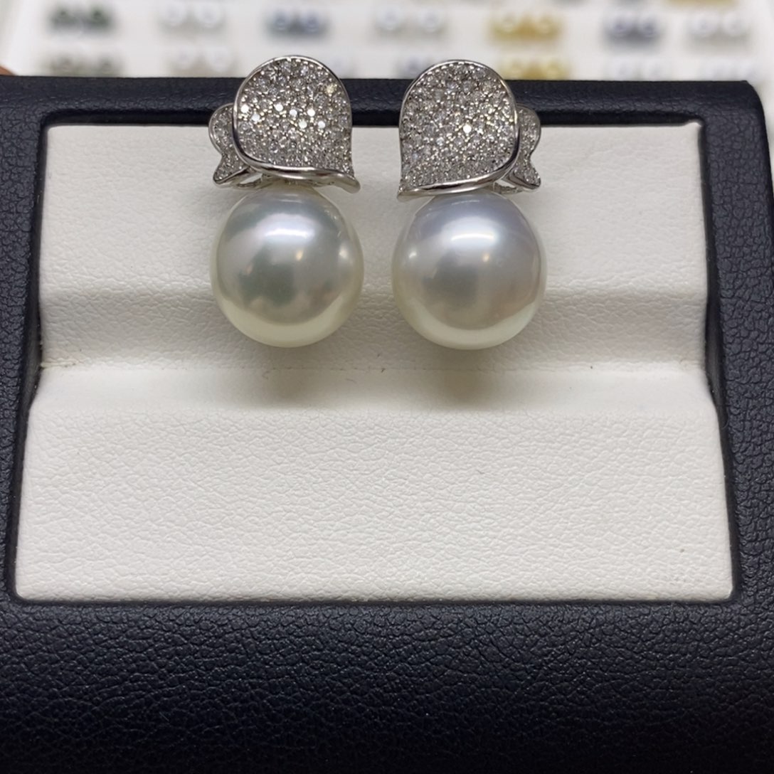 颈饰银S925镶嵌海水珍珠澳白耳饰11-12m m