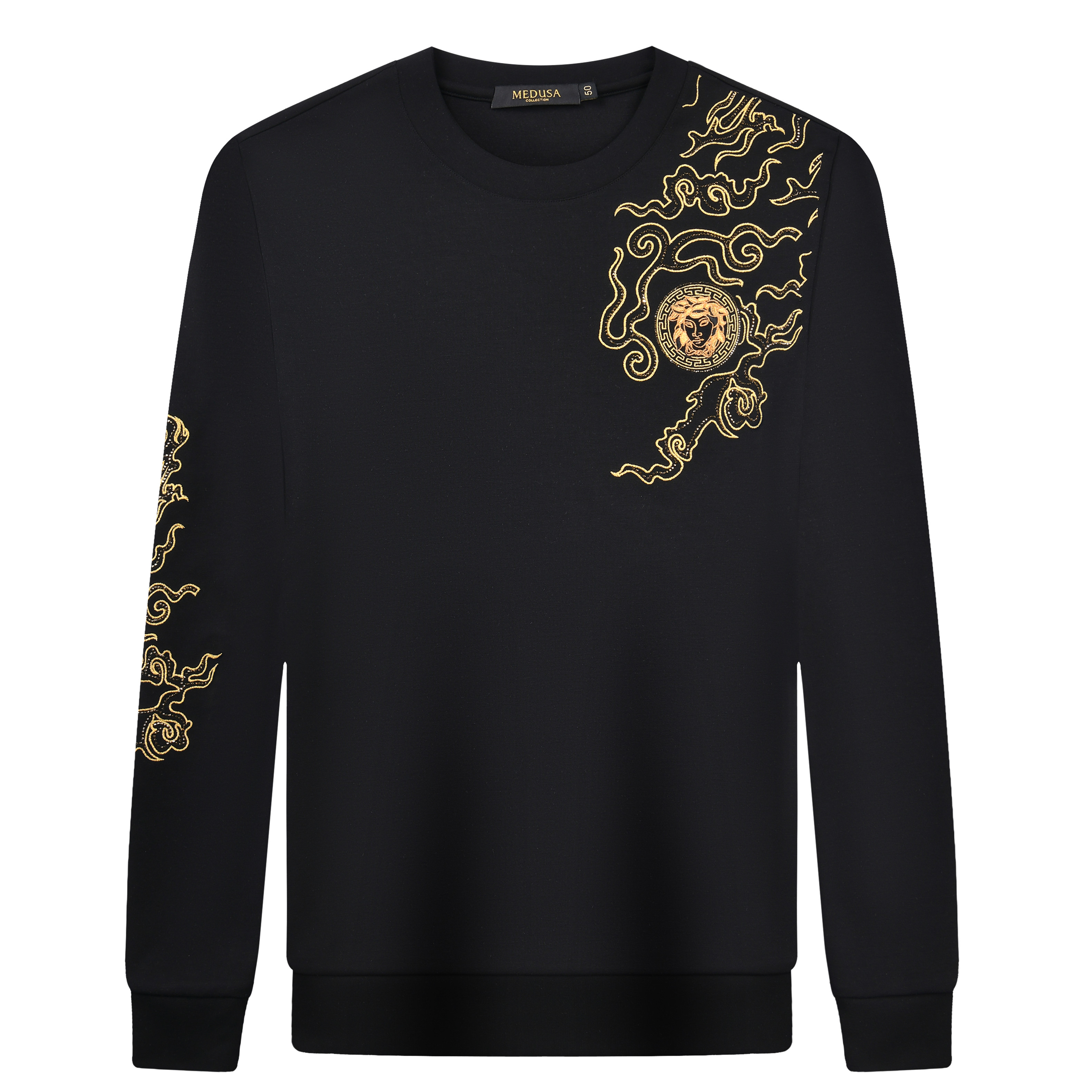 MeduSa/美杜莎卫衣男秋冬新款休闲大码圆领刺绣烫钻长袖上衣51124