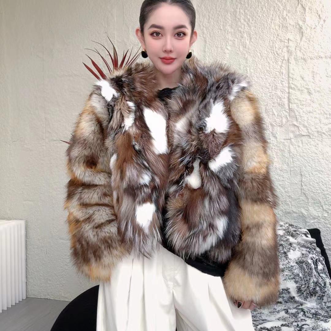 LEDS  28142【三色水晶狐狸】冬季高级感保暖毛毛设计师外套