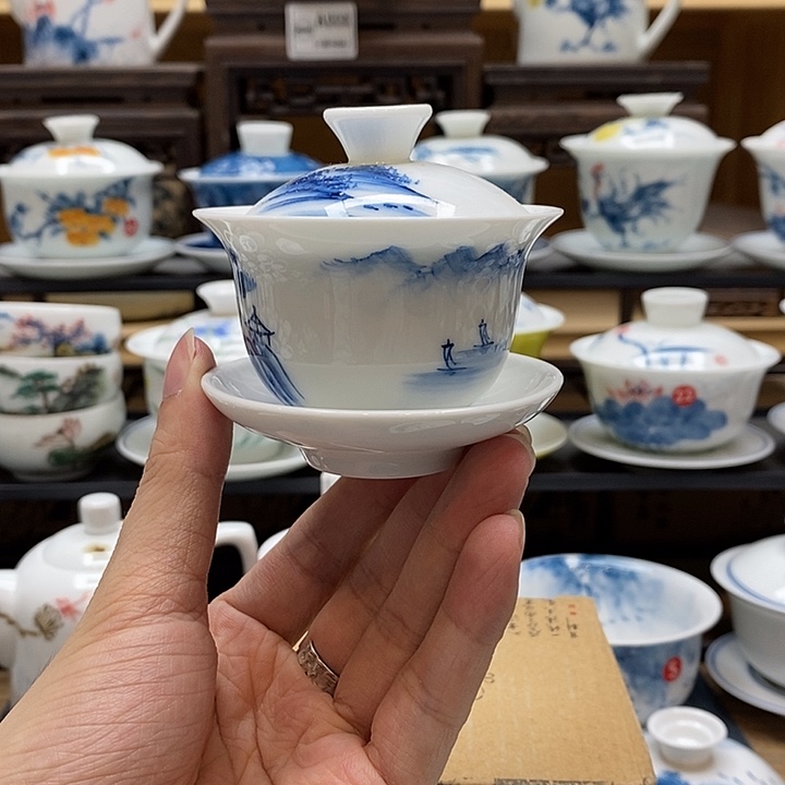 手绘枕梦山川60cc三才釉下彩微瑕福利款