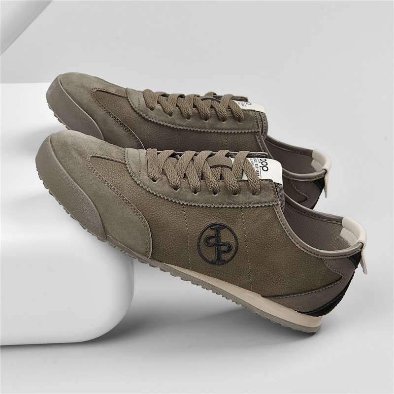 OPP/赫芭复古阿甘鞋男法式休闲板鞋新款运动皮鞋软底薄底德训鞋子