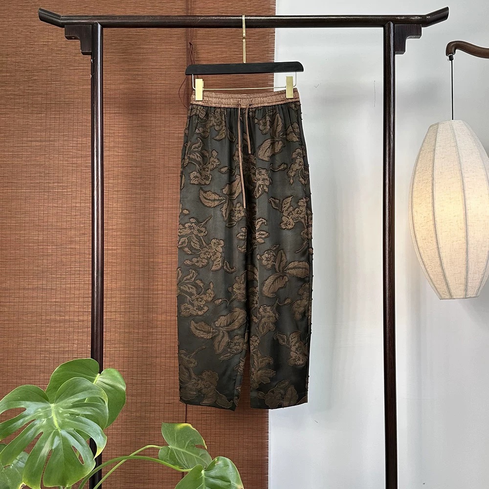 【寒茶行月7003直筒裤】新中式中国风剪花工艺抽绳显廋设计款