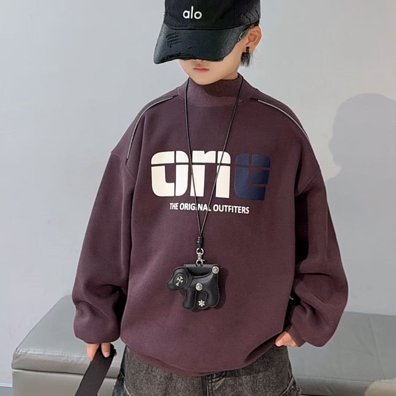 【COCO奢品仓】加绒儿童卫衣印花休闲宽松男童字母常规中大童长袖