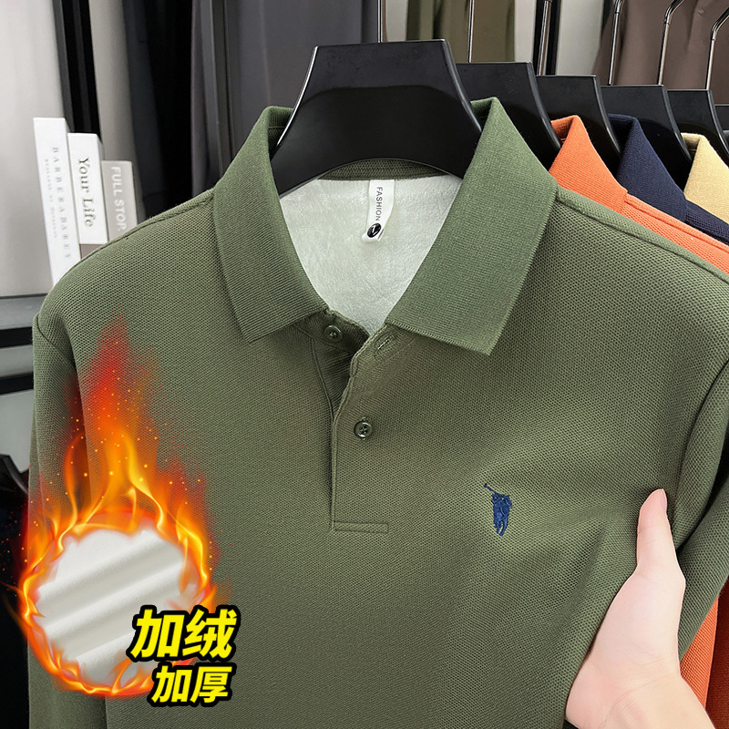 保罗线下同款长袖polo衫男式纯棉翻领加绒加厚打底衫爸爸商务体恤