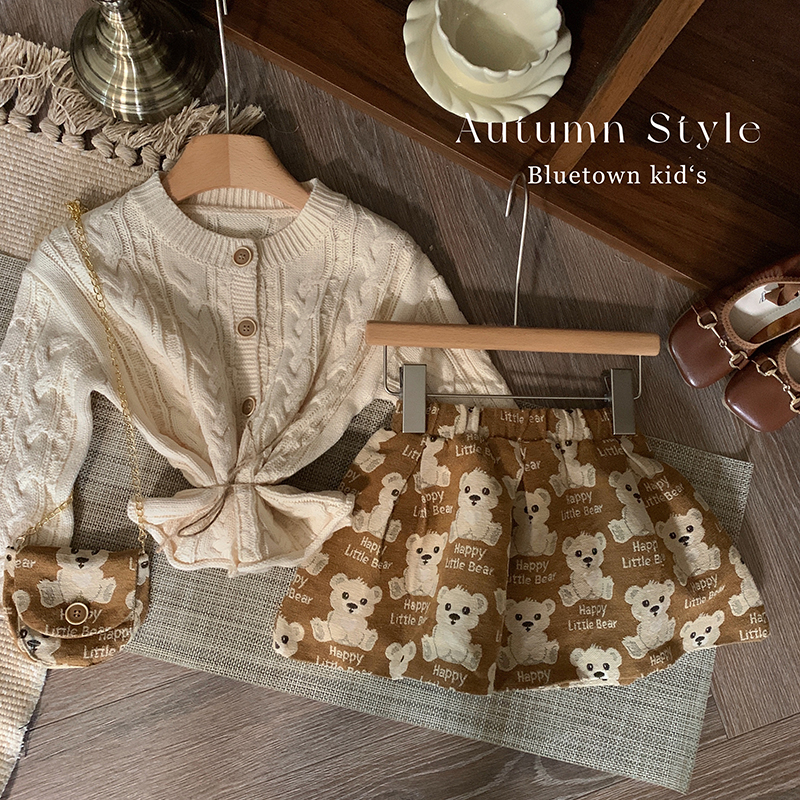 “傍晚时光”韩版女童气质毛衣开衫+卡通半身裙套装C5523 35