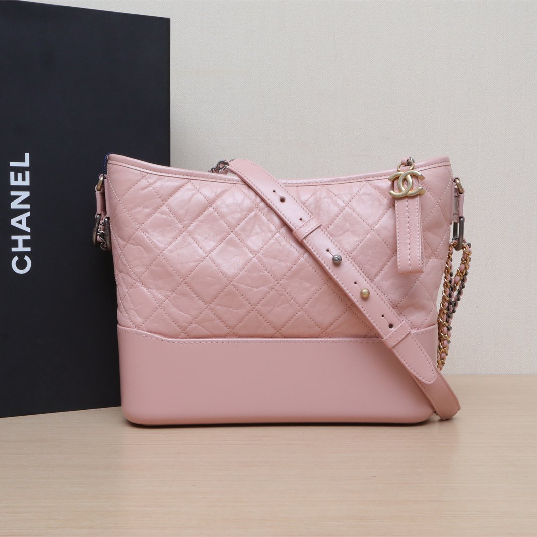 99新 Chanel/香奈儿 小花双双 流浪包 中号 粉色 皮革C 27开