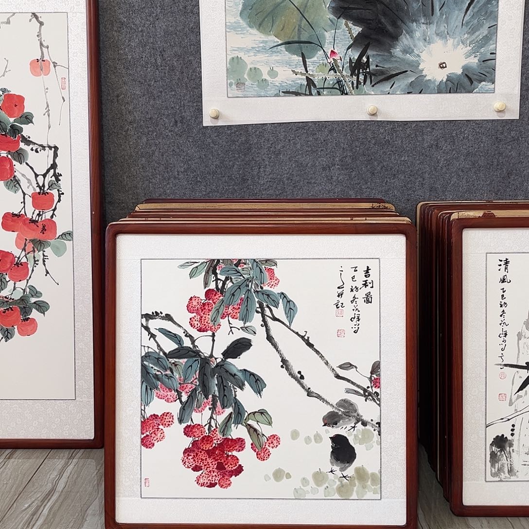 国画书画作品带框63×63