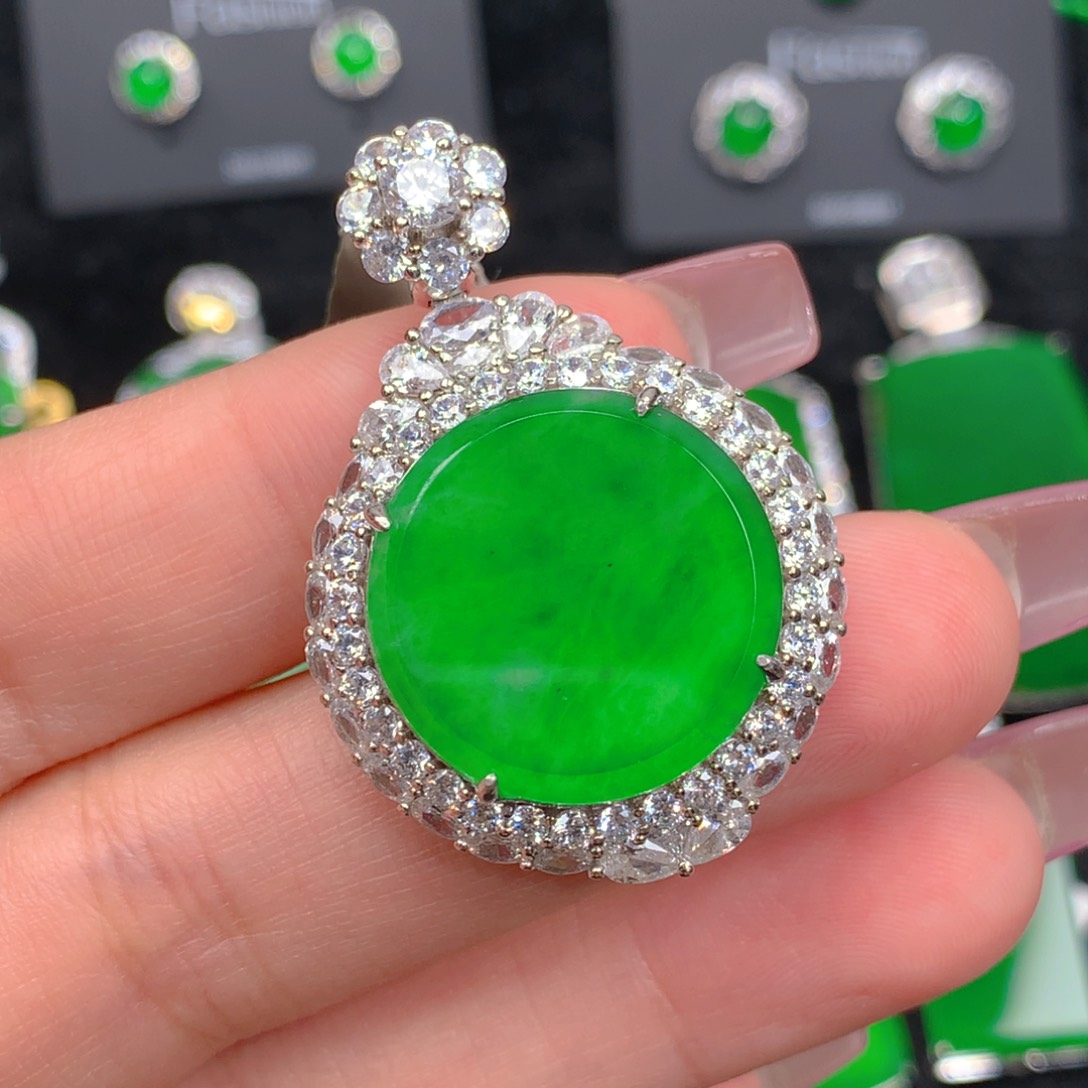 翡翠吊坠(不含链)银S925镶嵌