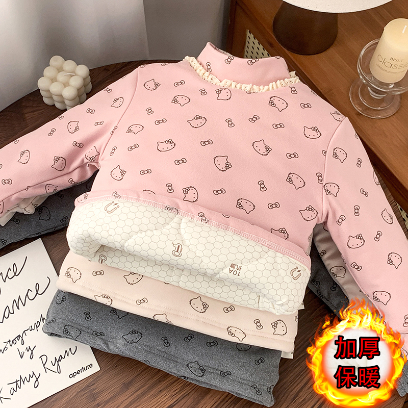 【三层夹棉】儿童冬季女童萌宝棉袄花边领KT猫600克石墨烯加厚温变