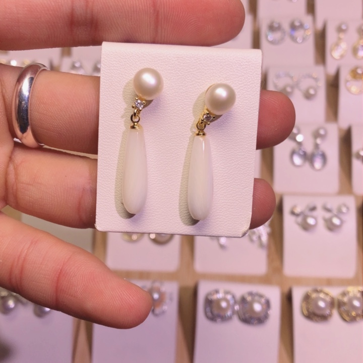 淡水珍珠耳饰银S925镶嵌
