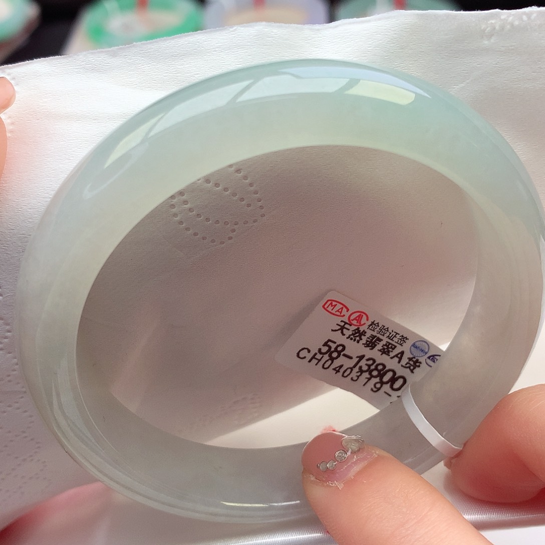 翡翠手镯未镶嵌天然翡翠58-59香槟底果冻胶高级耐看