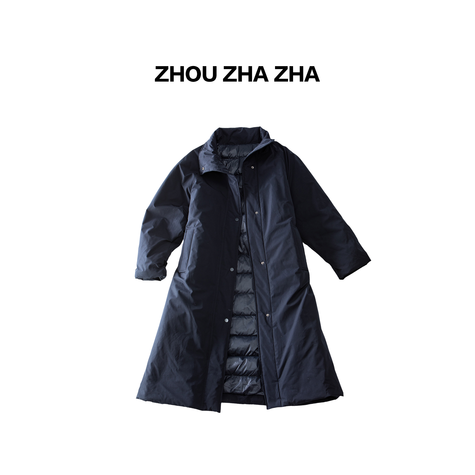 白鸭绒 大朵冬季立领简约百搭收腰风衣羽绒服#541238