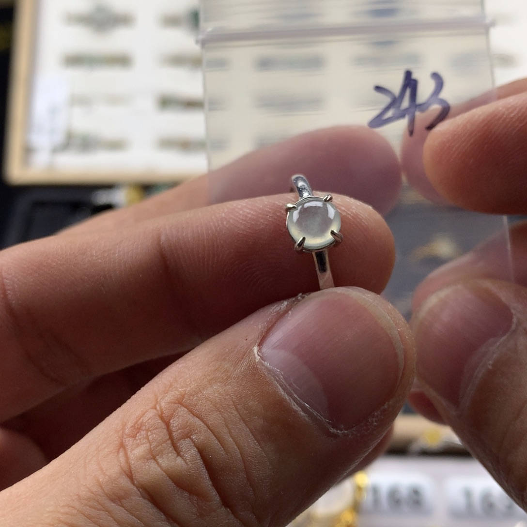 翡翠银S925镀金镶嵌戒指243