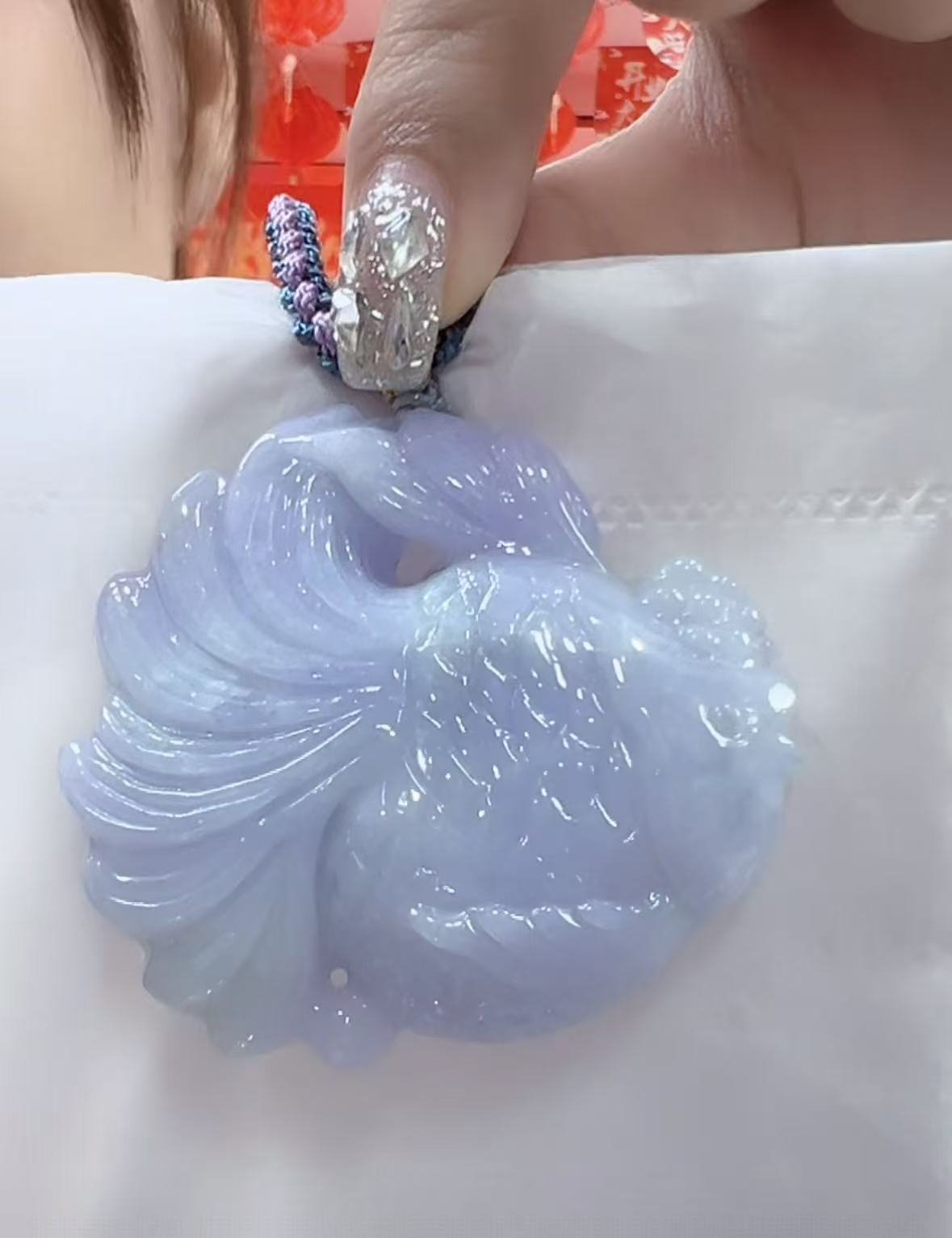 翡翠A货紫罗兰锦鲤（多样性发货发一个）宽53-55高52-54厚11-13送绳