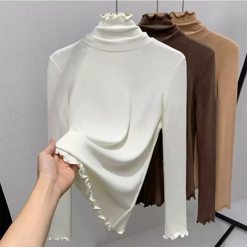 剀剀莉 新款高领绵羊毛打底衫木耳边保暖针织套头打底衫3024