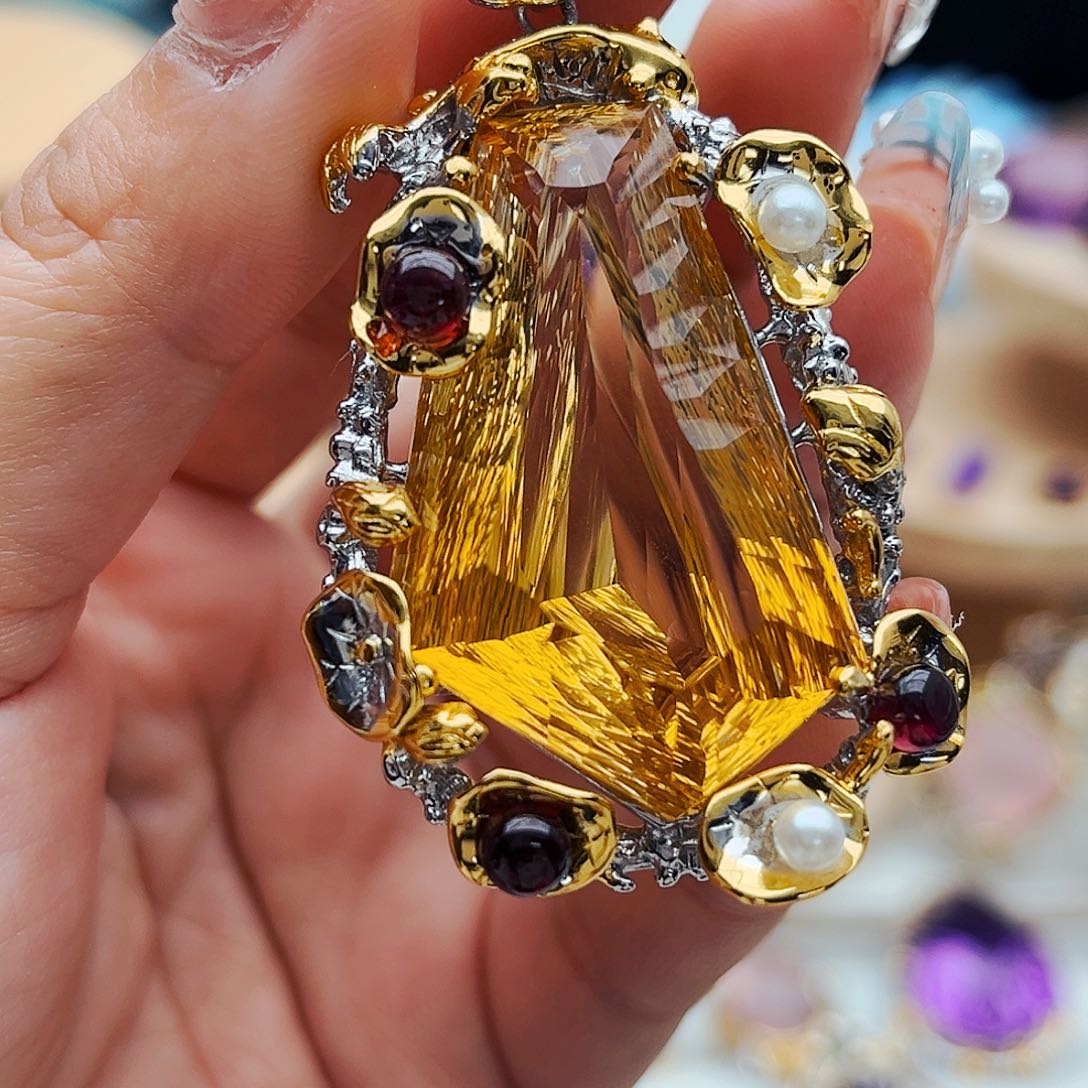 水晶吊坠银S925镶嵌天然