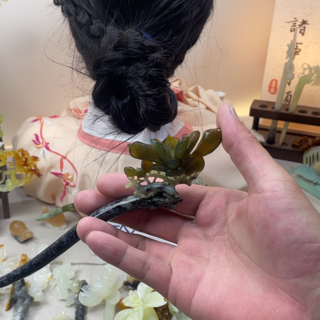 蛇纹石玉合金发饰发簪