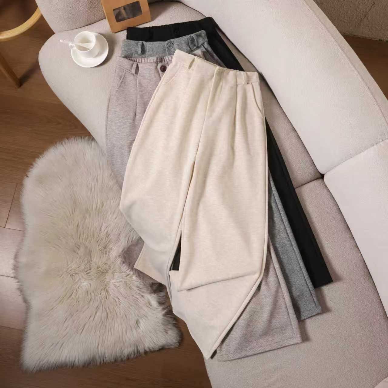 【羊绒蚕丝 专柜轻奢】 2025秋冬新款加绒显瘦女裤窄版直筒休闲长裤