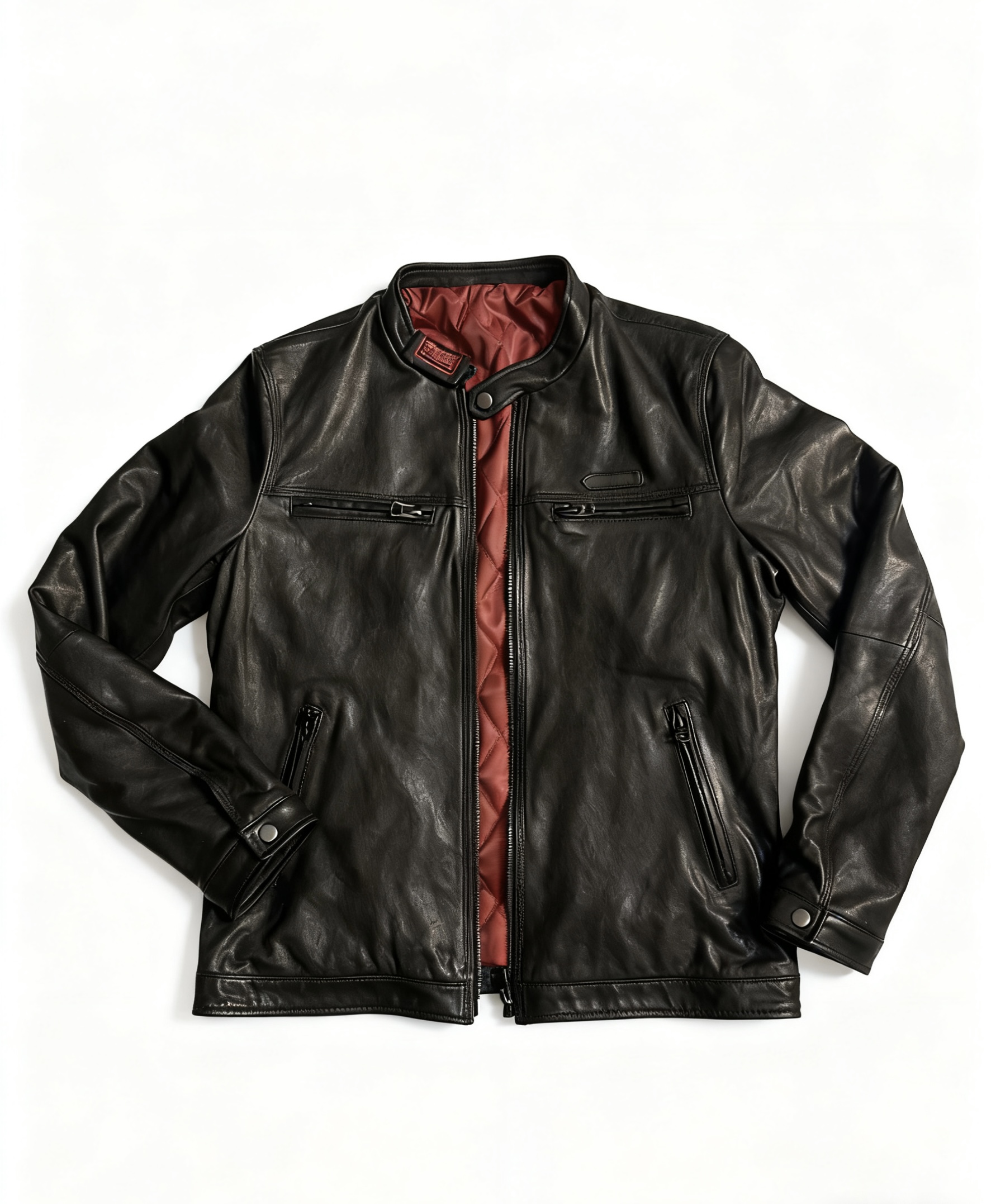 【经典休闲】头层植鞣羊皮短款男士上衣百搭黑色真皮立领外套