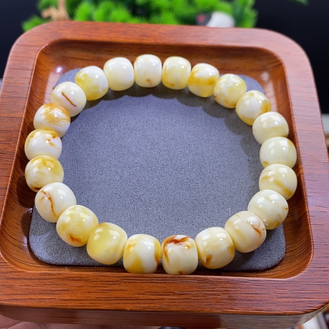 琥珀未镶嵌手链天然沁色蜜蜡老型手串10*9mm